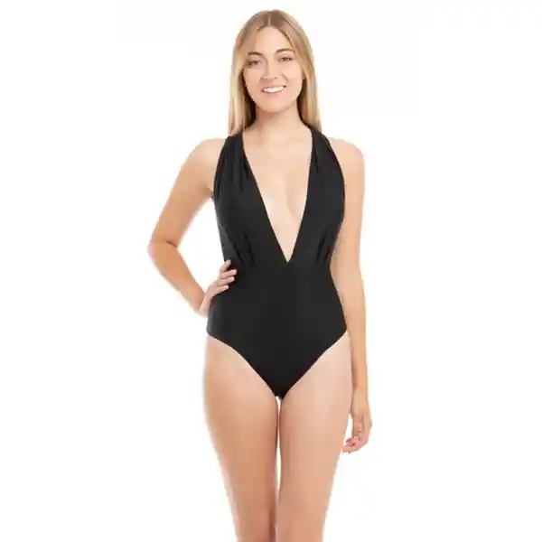 Traje de Baño Entero Con Escote Negro Talla S Samia