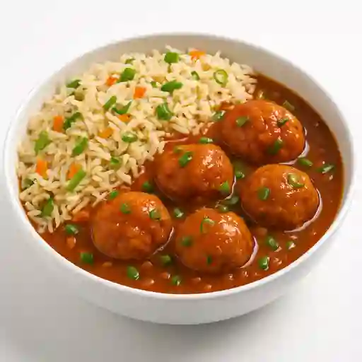 Chicken manchurin greavy con arroz frito