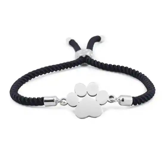 Pulsera de Cuerda Placa de Huella Mascota Ajustable Negro