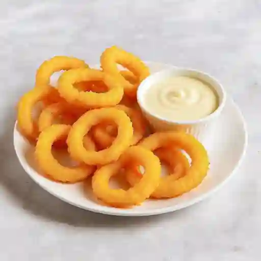 palitos de queso parmesano + salsa de la casa + 10 aros de cebolla