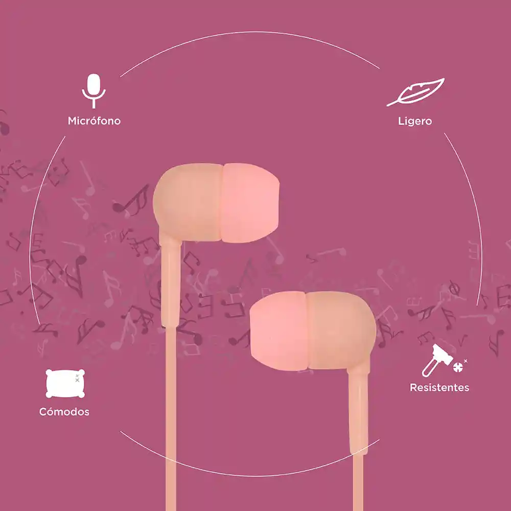 Miniso Audifonos De Cable Con Estuche En Forma De Capsula Rosa