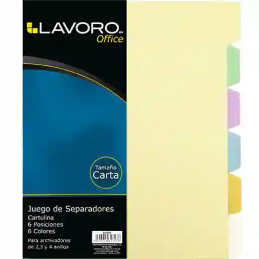 Lavoro Separador Carta Cartulina 6 Colores