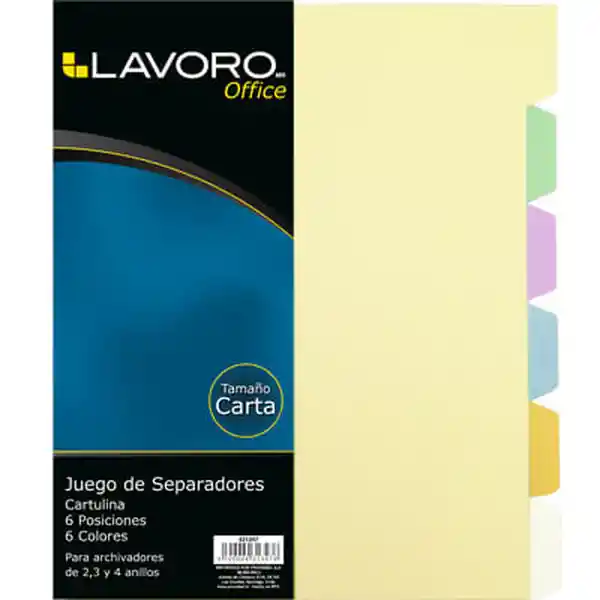 Lavoro Separador Carta Cartulina 6 Colores