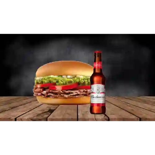 Churrasco italiano con cerveza budweiser