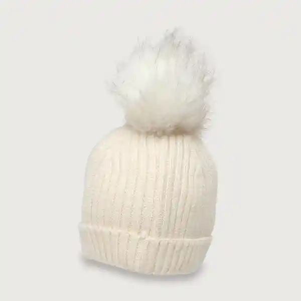 Gorro de Niña de Lana Tejido Rib Pompon Crema Talla XL Opaline