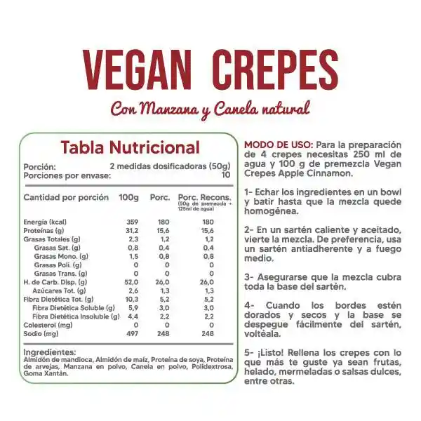 Revitta Mezcla Para Crepes Vegano Proteico Sabor Manzana Canela