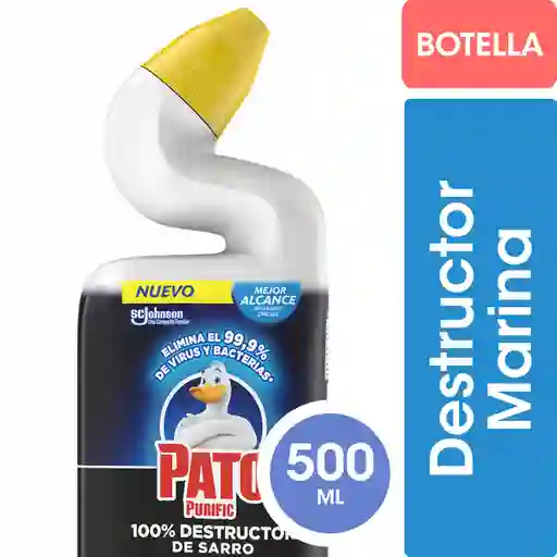 Limpiador Desinfectante para Inodoro Pato Purific 100% Destructor de Sarro Marina 500ml