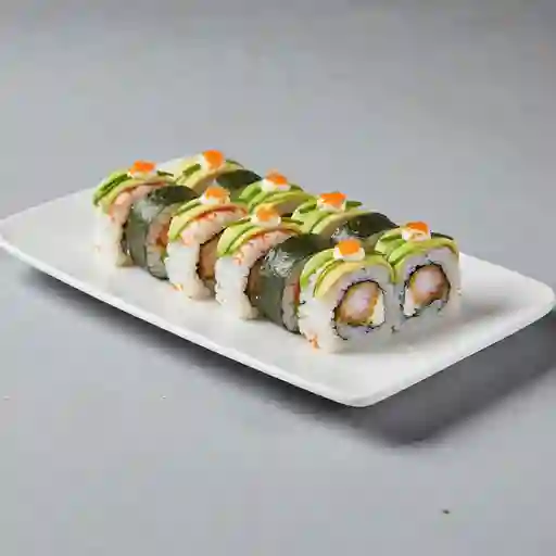 Roll Envuelto En Palta Camaron Con Queso Crema Y Cebollin
