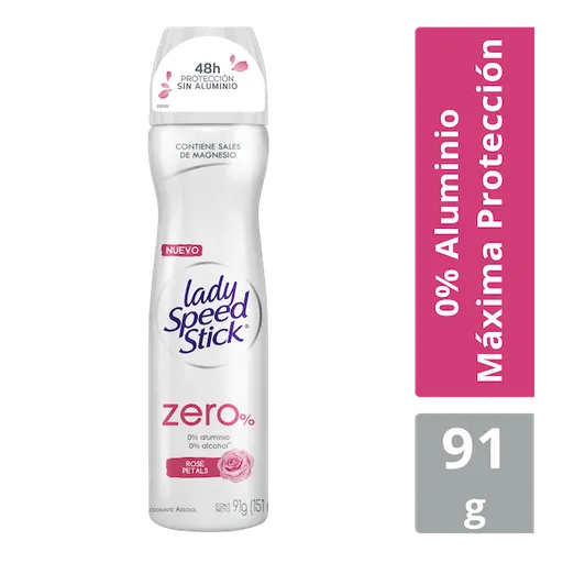 Lady Speed Stick Desodorante en Aerosol Zero% Pétalos de Rosa