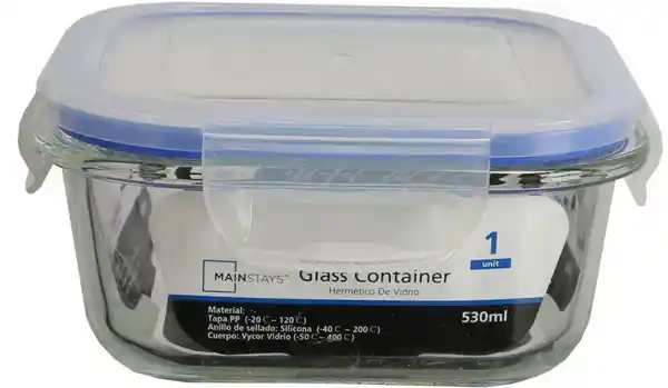Recipiente Hermético Vidrio Cuadrado 540