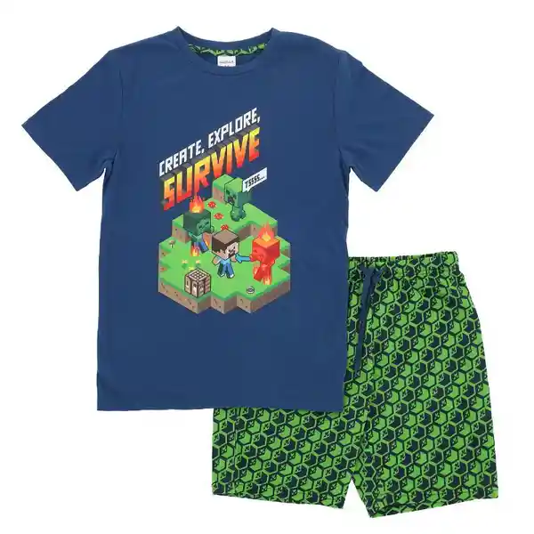 Pijama Con Camiseta To Minecraft Azul Talla 14