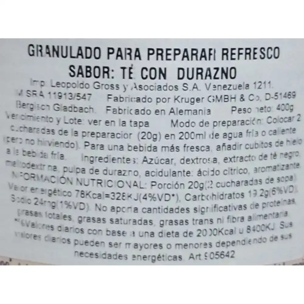 Kruger Té Helado Durazno Polvo