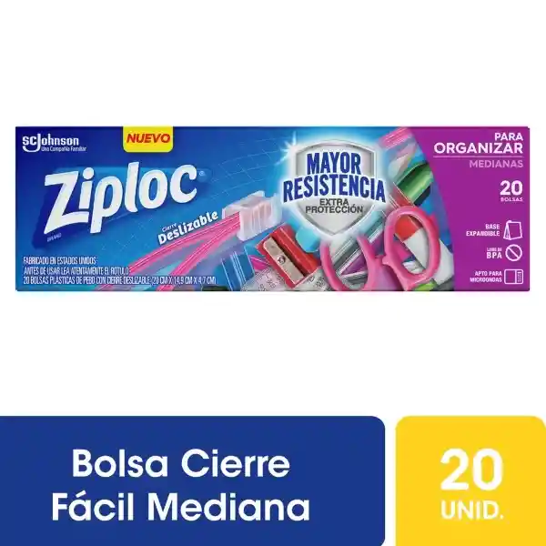 Bolsas Slider Ziploc para Organizar Medianas 20un