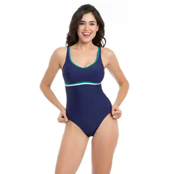 Traje de Baño Deportivo Con Vivos Azul Marino Talla S Samia