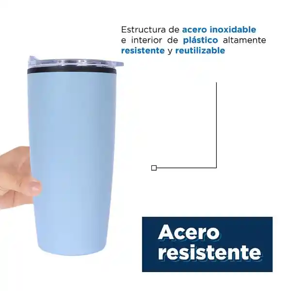 Miniso Vaso de Acero Inoxidable Para Coche Azul 500 mL