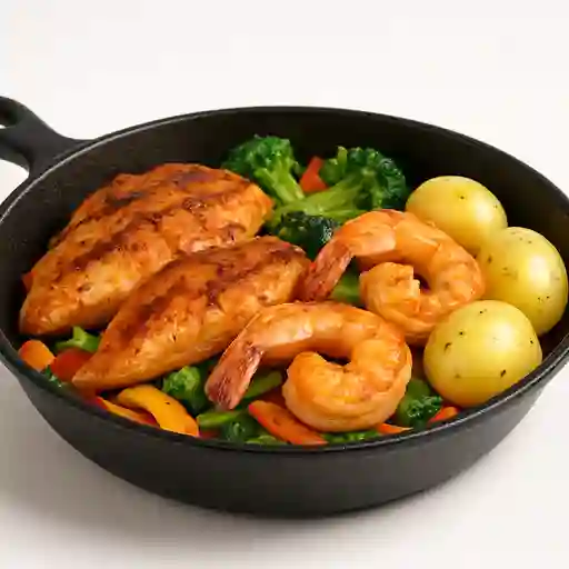 Sartén de Pollo y Camarón