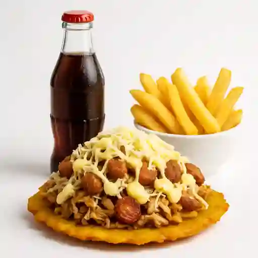 1 Patacon con Todo + Gaseosa 300 ml + Porción de Papas Fritas