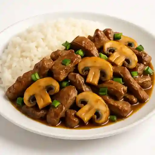 Carne Champiñón con Arroz