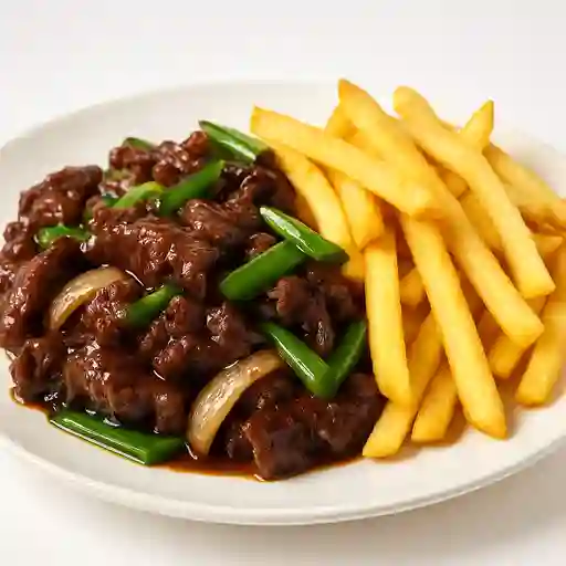 Carne Mongoliana con Papas Fritas