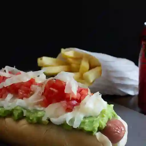 Hot Dog Completo + Papas + Bebida