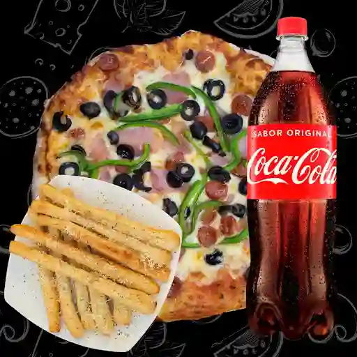 Pizza Familiar + Palitos de Ajo + Bebida