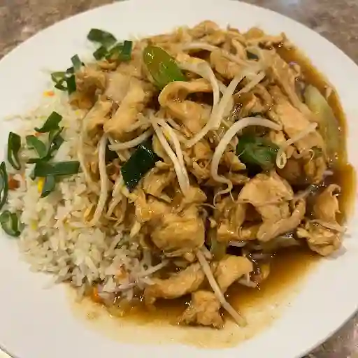 Pollo Con Diente De Dragón+arroz Chaufán