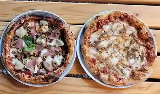 Pizza Prosciutto Cotto + Pizza Gamberet