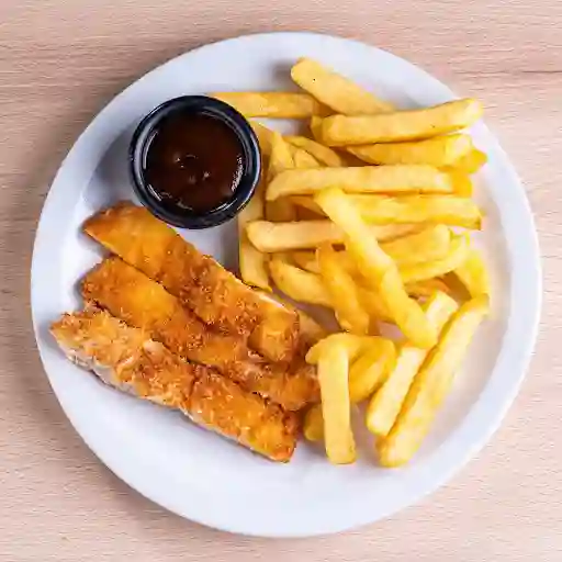 Tiritas De Pollo Apanado + Salsa Bbq