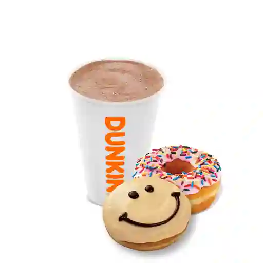 Hot Chocolate  M + 2 Donuts.