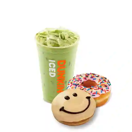 Iced Matcha Latte M + 2 Donuts.