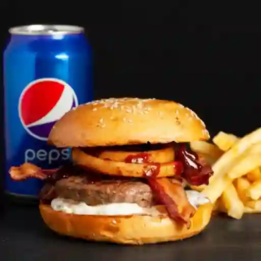 Juicy Lucy + Papas + Bebida
