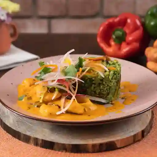 Arroz Verde Con Mix De Mariscos