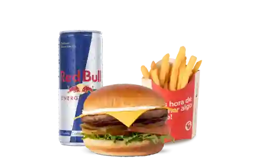 Hamburguesa +papas Fritas + Redbull