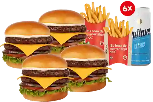 4ham Dobles+ 2 Papas Grandes+ 6 Quillmes