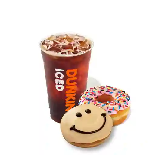 Iced Coffee M + 2 Donuts.