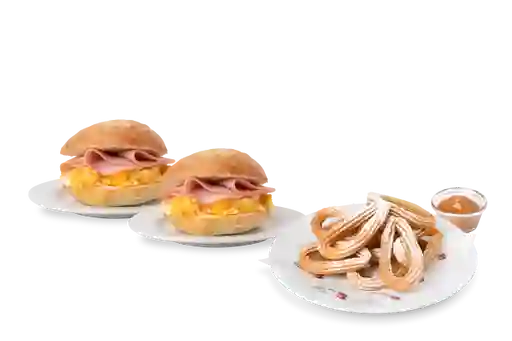 2 Sándwich Huevo + 12 Churros Manjar