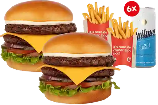 2 Ham Dobles+ 2 Papas Grandes+ 6 Quilmes