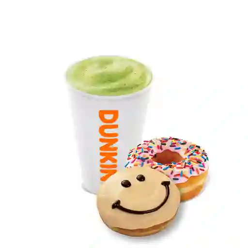 Matcha Latte M + 2 Donuts.